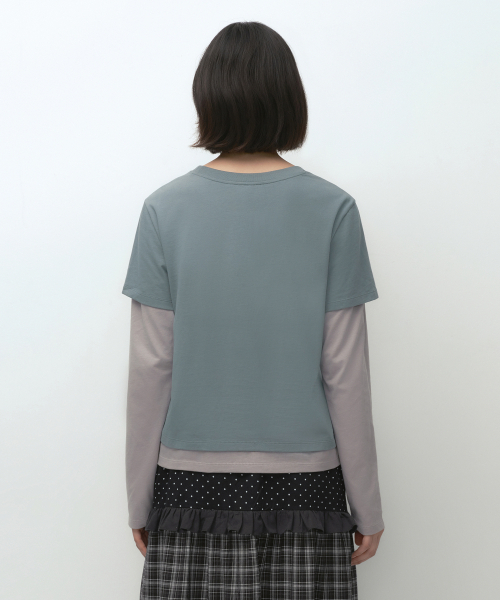 MUSINSA STANDARD WOMAN（ムシンサスタンダードウーマン）の「[オヘシオコラボ] レイヤード長袖Tシャツ [ミントグレー]（Tシャツ/カットソー・レディース・その他・SMALL/MEDIUM/LARGE）」の3枚目の写真