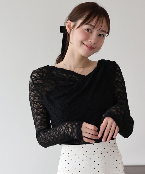 BLUEEAST(ブルーイースト)の「起毛レースドレープカットソー(Tシャツ/カットソー・レディース・ブラック/ブラウン/アイボリー・MEDIUM)」の3枚目の写真