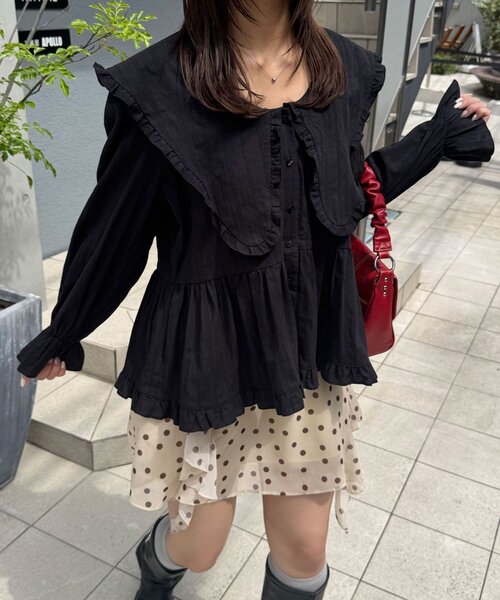 CIAOPANIC（チャオパニック）の「2サイズBIGカラーVネックブラウス/チュニック（シャツ/ブラウス・レディース・ブラック系その他/ブラウン系その他/ホワイト/ブラック/ホワイト系その他/ブラウン・1/0）」の3枚目の写真
