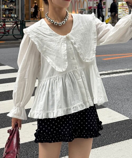 CIAOPANIC（チャオパニック）の「2サイズBIGカラーVネックブラウス/チュニック（シャツ/ブラウス・レディース・ブラック系その他/ブラウン系その他/ホワイト/ブラック/ホワイト系その他/ブラウン・1/0）」の7枚目の写真