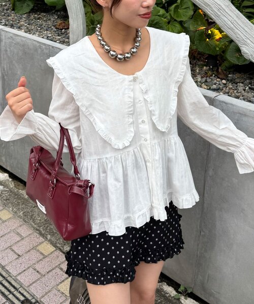 CIAOPANIC（チャオパニック）の「2サイズBIGカラーVネックブラウス/チュニック（シャツ/ブラウス・レディース・ブラック系その他/ブラウン系その他/ホワイト/ブラック/ホワイト系その他/ブラウン・1/0）」の9枚目の写真