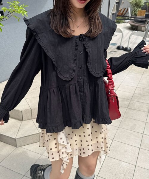 CIAOPANIC（チャオパニック）の「2サイズBIGカラーVネックブラウス/チュニック（シャツ/ブラウス・レディース・ブラック系その他/ブラウン系その他/ホワイト/ブラック/ホワイト系その他/ブラウン・1/0）」の16枚目の写真