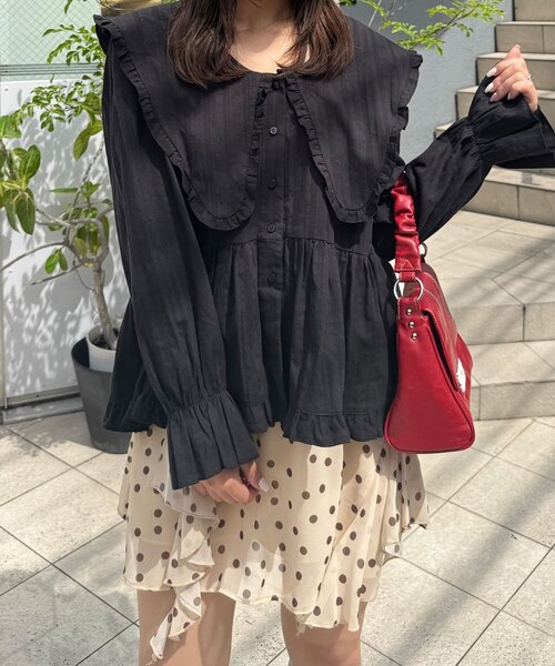 CIAOPANIC（チャオパニック）の「2サイズBIGカラーVネックブラウス/チュニック（シャツ/ブラウス・レディース・ブラック系その他/ブラウン系その他/ホワイト/ブラック/ホワイト系その他/ブラウン・1/0）」の18枚目の写真