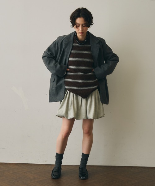 Trish(トリッシュ)の「タックバルーンミニスカート(スカート・レディース・アイボリー/チャコールグレー・FREE)」の15枚目の写真