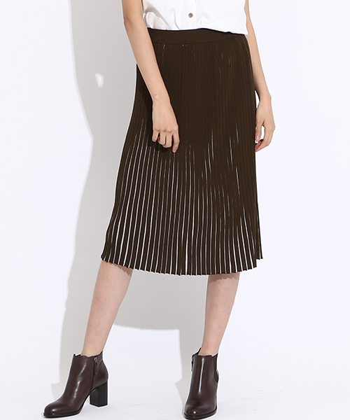 Droite lautreamont（ドロワットロートレアモン）の「ニットプリーツ見えスカート（スカート・レディース・ブラック/グリーン/ベージュ・M/L）」の3枚目の写真