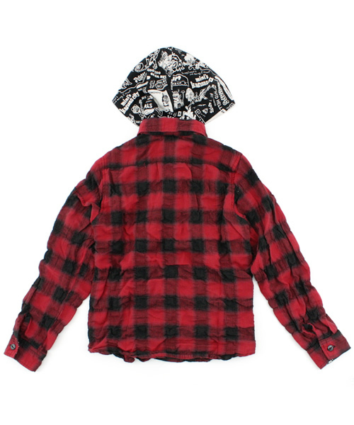 HYSTERIC MINI（ヒステリックミニ）の「Ｍａｔｔ　ＮＹ　ＰＵＮＫ　フード付きチェックシャツ（シャツ/ブラウス・キッズ・ブラック/レッド・130/140）」の3枚目の写真