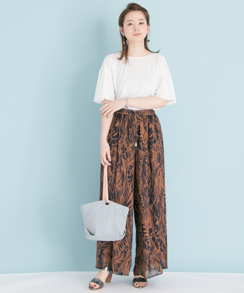 URBAN RESEARCH(アーバンリサーチ)の「 UR リーフプリントギャザーパンツ(その他パンツ・レディース・グリーン系その他/オレンジ系その他・FREE)」の7枚目の写真