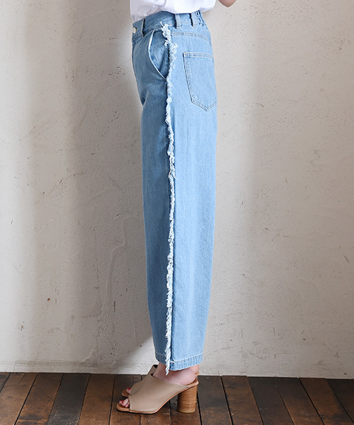 Luz Llena（ラズレナ）の「[綿100%]サイドフリンジ・ワイドデニムパンツ（デニムパンツ・レディース・サックスブルー/ブルー・MEDIUM）」の11枚目の写真