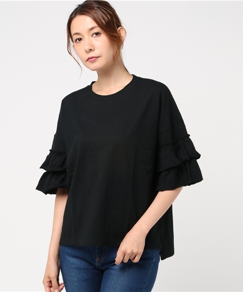 Simplicite(サンプリシテ)の「 【SIMPLICITE】フリルギャザースリーブTee♯(Tシャツ/カットソー・レディース・ブルー系その他/ブラック/ホワイト・FREE)」の8枚目の写真
