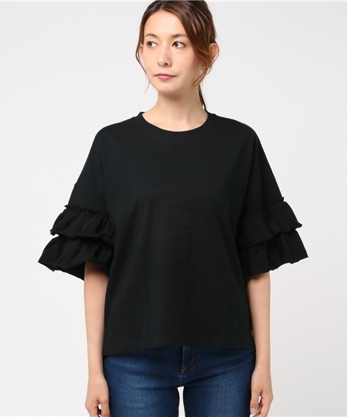 Simplicite(サンプリシテ)の「 【SIMPLICITE】フリルギャザースリーブTee♯(Tシャツ/カットソー・レディース・ブルー系その他/ブラック/ホワイト・FREE)」の10枚目の写真