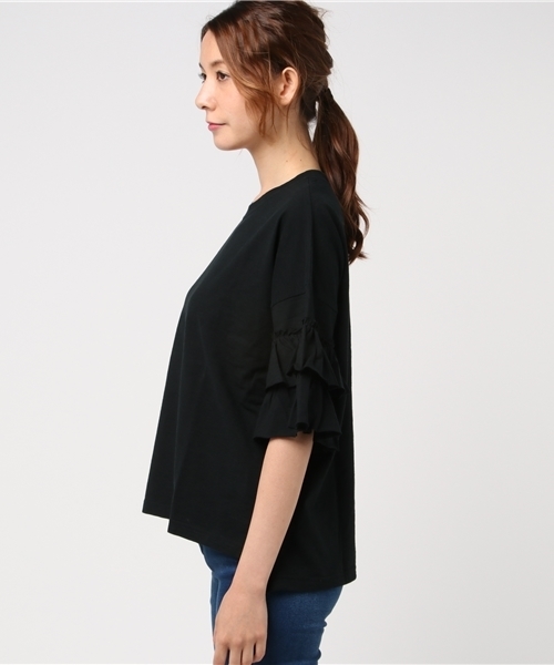 Simplicite(サンプリシテ)の「 【SIMPLICITE】フリルギャザースリーブTee♯(Tシャツ/カットソー・レディース・ブルー系その他/ブラック/ホワイト・FREE)」の11枚目の写真
