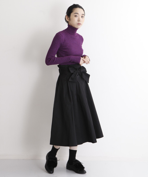 MERLOT（メルロー）の「ウエストリボンタックフレアスカート1105（スカート・レディース・ベージュ/カーキ/ブラック/グレー・FREE）」の12枚目の写真