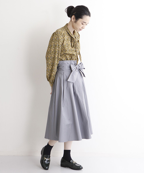 MERLOT（メルロー）の「ウエストリボンタックフレアスカート1105（スカート・レディース・ベージュ/カーキ/ブラック/グレー・FREE）」の7枚目の写真