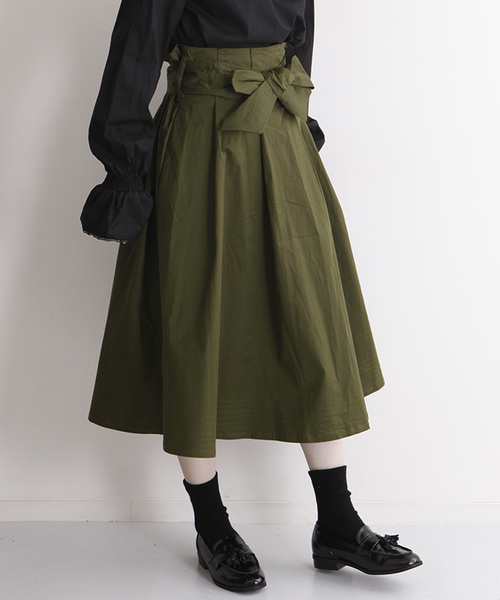 MERLOT（メルロー）の「ウエストリボンタックフレアスカート1105（スカート・レディース・ベージュ/カーキ/ブラック/グレー・FREE）」の21枚目の写真