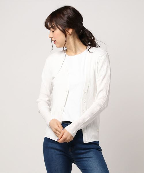 NARACAMICIE（ナラカミーチェ）の「3段切り替えリブＶカーディガン（カーディガン/ボレロ・レディース・レッド/ブラック/ホワイト・MEDIUM/LARGE）」の7枚目の写真