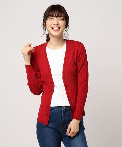 NARACAMICIE（ナラカミーチェ）の「3段切り替えリブＶカーディガン（カーディガン/ボレロ・レディース・レッド/ブラック/ホワイト・MEDIUM/LARGE）」の6枚目の写真