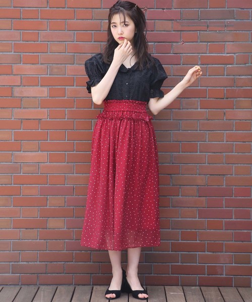 one after another NICE CLAUP（ワンアフターアナザーナイスクラップ）の「柄アソートシフォンスカート（スカート・レディース・ブラック系その他/ブラウン系その他/ベージュ系その他/レッド系その他・FREE）」の5枚目の写真