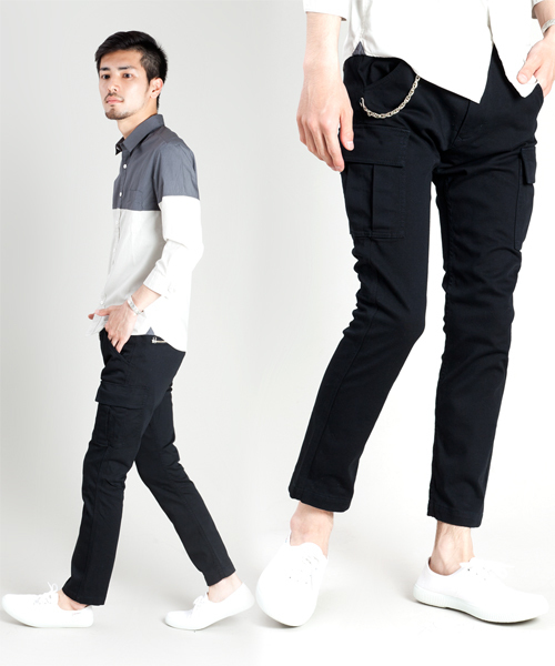 NANO universe(ナノユニバース)の「NUアンクレットスキニーカーゴ(カーゴパンツ・メンズ・ブラック/カーキ/オリーブ・SMALL/MEDIUM/LARGE)」の2枚目の写真