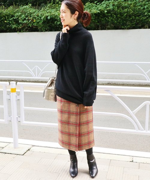 美品　２０１８aw iena 追加　コクーン ハイネック ワンピース ◆ ウール　ロング　ニット　ブラック　黒　１８７００