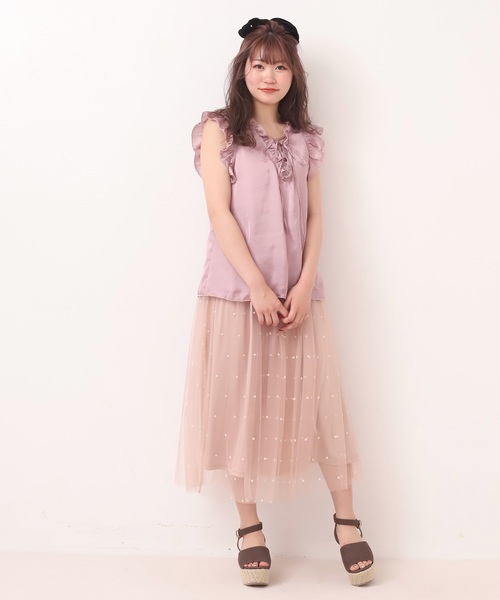 one after another NICE CLAUP(ワンアフターアナザーナイスクラップ)の「フロッキードットチュールスカート(スカート・レディース・アイボリー/モカ/ピンク・FREE)」の5枚目の写真