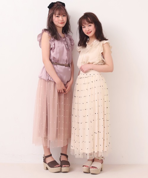 one after another NICE CLAUP(ワンアフターアナザーナイスクラップ)の「フロッキードットチュールスカート(スカート・レディース・アイボリー/モカ/ピンク・FREE)」の7枚目の写真