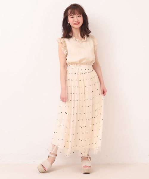 one after another NICE CLAUP(ワンアフターアナザーナイスクラップ)の「フロッキードットチュールスカート(スカート・レディース・アイボリー/モカ/ピンク・FREE)」の8枚目の写真