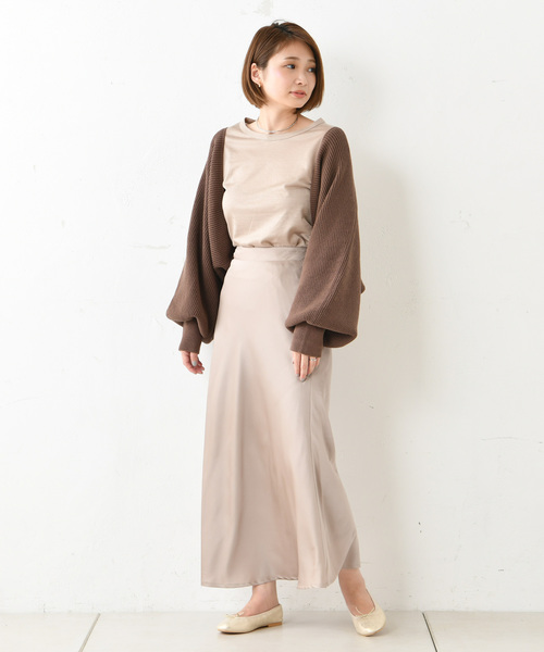 DouDou（ドゥドゥ）の「サテンマキシスカート（スカート・レディース・アイボリー/キャメル/ピンクベージュ・FREE）」の5枚目の写真