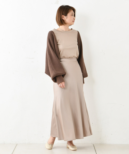 DouDou（ドゥドゥ）の「サテンマキシスカート（スカート・レディース・アイボリー/キャメル/ピンクベージュ・FREE）」の6枚目の写真