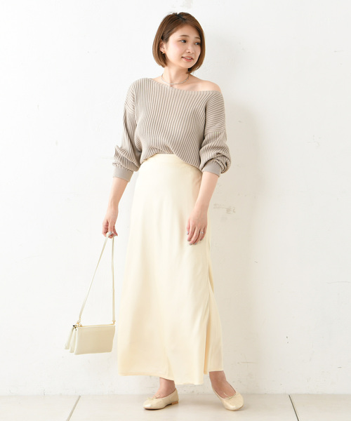 DouDou（ドゥドゥ）の「サテンマキシスカート（スカート・レディース・アイボリー/キャメル/ピンクベージュ・FREE）」の9枚目の写真