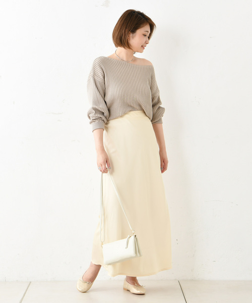 DouDou（ドゥドゥ）の「サテンマキシスカート（スカート・レディース・アイボリー/キャメル/ピンクベージュ・FREE）」の10枚目の写真