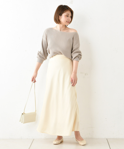 DouDou（ドゥドゥ）の「サテンマキシスカート（スカート・レディース・アイボリー/キャメル/ピンクベージュ・FREE）」の11枚目の写真