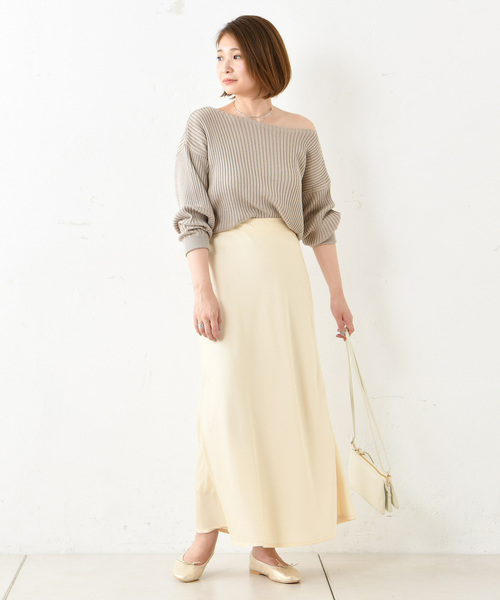 DouDou（ドゥドゥ）の「サテンマキシスカート（スカート・レディース・アイボリー/キャメル/ピンクベージュ・FREE）」の14枚目の写真
