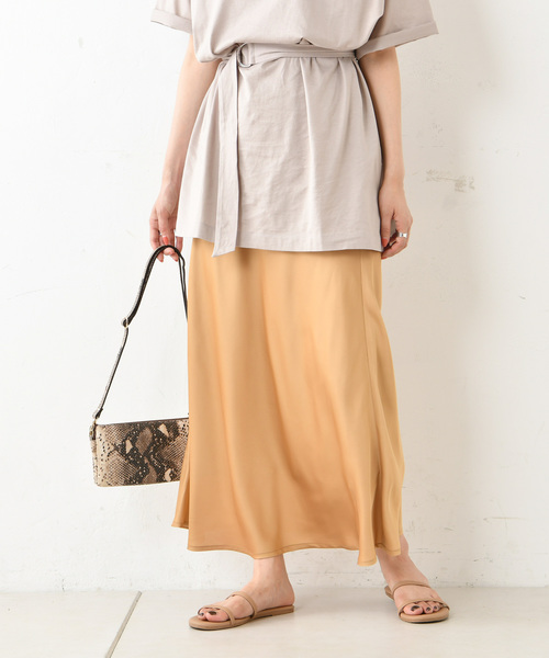 DouDou（ドゥドゥ）の「サテンマキシスカート（スカート・レディース・アイボリー/キャメル/ピンクベージュ・FREE）」の20枚目の写真