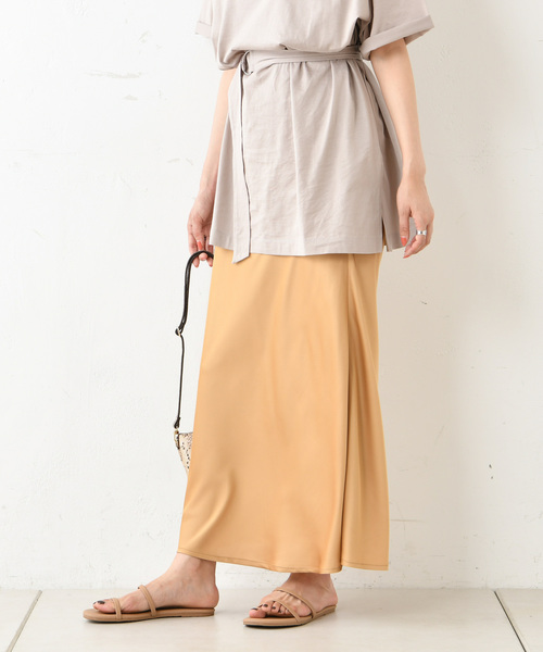 DouDou（ドゥドゥ）の「サテンマキシスカート（スカート・レディース・アイボリー/キャメル/ピンクベージュ・FREE）」の21枚目の写真