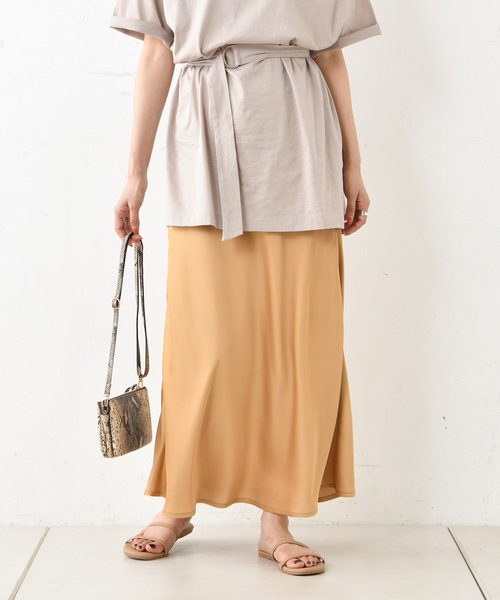 DouDou（ドゥドゥ）の「サテンマキシスカート（スカート・レディース・アイボリー/キャメル/ピンクベージュ・FREE）」の22枚目の写真