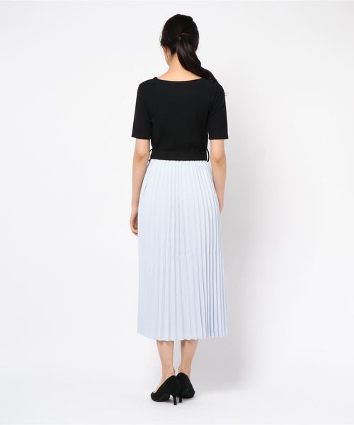 KOBE LETTUCE（コウベレタス）の「ウエストリボン5分袖マキシ丈ドッキングワンピース（ワンピース・レディース・ホワイト系その他/ブラック系その他/ベージュ系その他/ブルー系その他・FREE）」の5枚目の写真