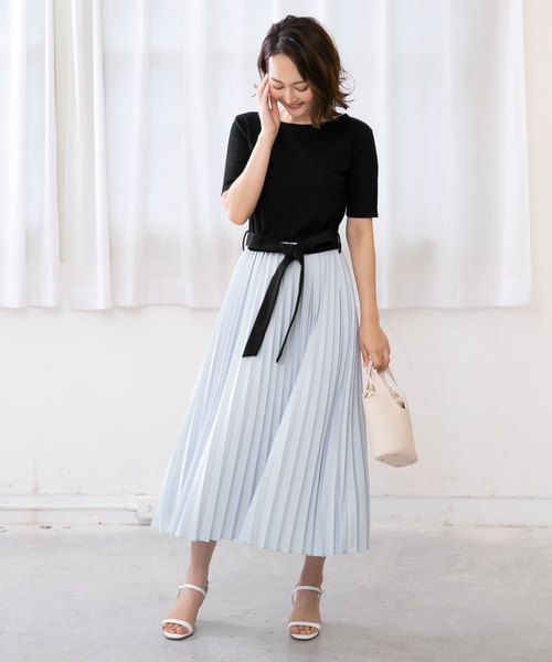 KOBE LETTUCE（コウベレタス）の「ウエストリボン5分袖マキシ丈ドッキングワンピース（ワンピース・レディース・ホワイト系その他/ブラック系その他/ベージュ系その他/ブルー系その他・FREE）」の10枚目の写真