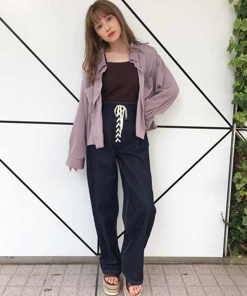 one after another NICE CLAUP(ワンアフターアナザーナイスクラップ)の「ゆるサテンシャツ(シャツ/ブラウス・レディース・ピンク/アイボリー/モカ/ピンクベージュ/ベージュ・FREE)」の14枚目の写真