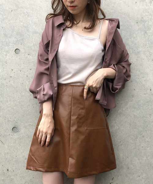 one after another NICE CLAUP(ワンアフターアナザーナイスクラップ)の「ゆるサテンシャツ(シャツ/ブラウス・レディース・ピンク/アイボリー/モカ/ピンクベージュ/ベージュ・FREE)」の7枚目の写真