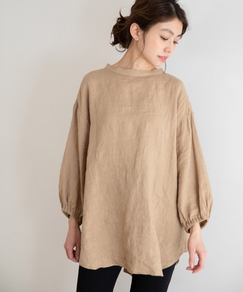 Munich（ミューニック）の「フレンチリネンキャンバス　スタンドカラーブラウス（シャツ/ブラウス・レディース・ホワイト/ブラック/ベージュ/パープル・FREE）」の3枚目の写真