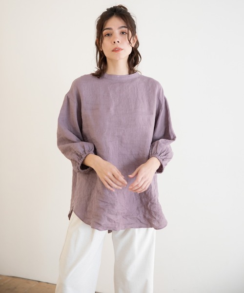 Munich（ミューニック）の「フレンチリネンキャンバス　スタンドカラーブラウス（シャツ/ブラウス・レディース・ホワイト/ブラック/ベージュ/パープル・FREE）」の20枚目の写真