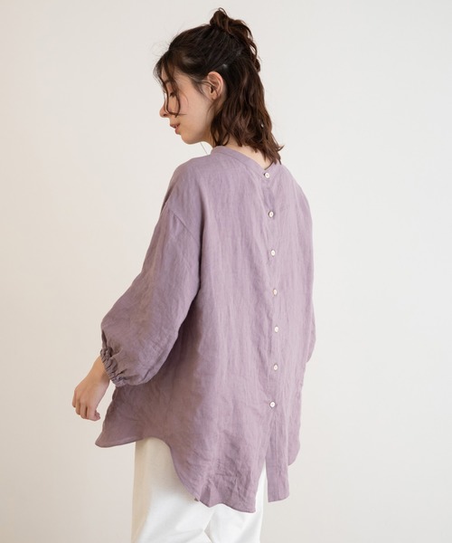 【超美品✨】MunichミューニックフレンチスリーブAラインシャツ ピーチサテン×ニットリブドッキングプルオーバー | Munich
