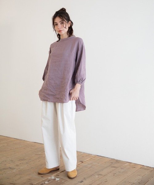 Munich（ミューニック）の「フレンチリネンキャンバス　スタンドカラーブラウス（シャツ/ブラウス・レディース・ホワイト/ブラック/ベージュ/パープル・FREE）」の18枚目の写真