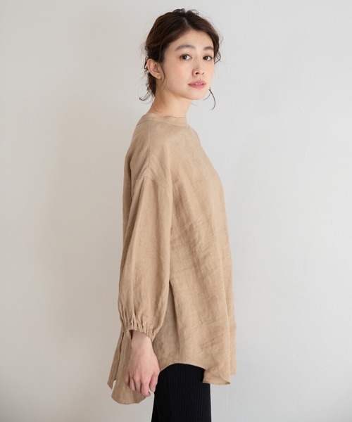 Munich（ミューニック）の「フレンチリネンキャンバス　スタンドカラーブラウス（シャツ/ブラウス・レディース・ホワイト/ブラック/ベージュ/パープル・FREE）」の6枚目の写真