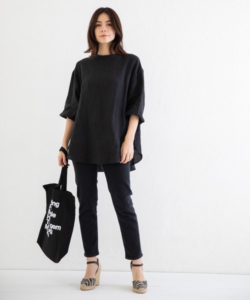 Munich（ミューニック）の「フレンチリネンキャンバス　スタンドカラーブラウス（シャツ/ブラウス・レディース・ホワイト/ブラック/ベージュ/パープル・FREE）」の9枚目の写真