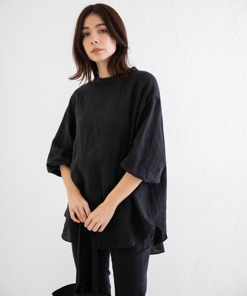 Munich（ミューニック）の「フレンチリネンキャンバス　スタンドカラーブラウス（シャツ/ブラウス・レディース・ホワイト/ブラック/ベージュ/パープル・FREE）」の11枚目の写真