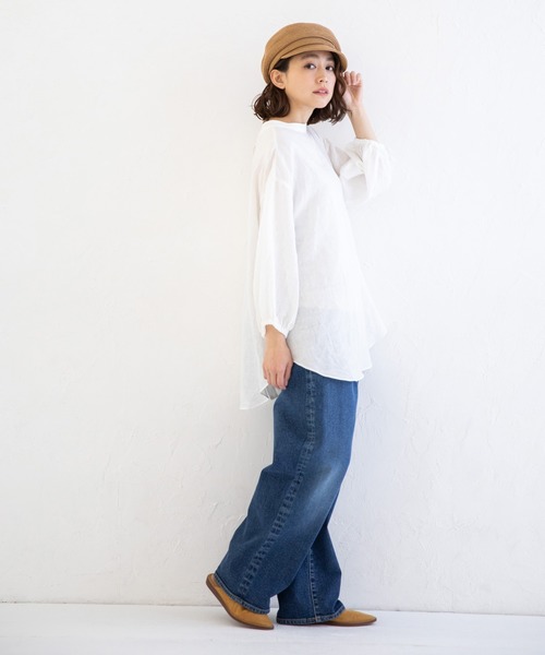 Munich（ミューニック）の「フレンチリネンキャンバス　スタンドカラーブラウス（シャツ/ブラウス・レディース・ホワイト/ブラック/ベージュ/パープル・FREE）」の14枚目の写真