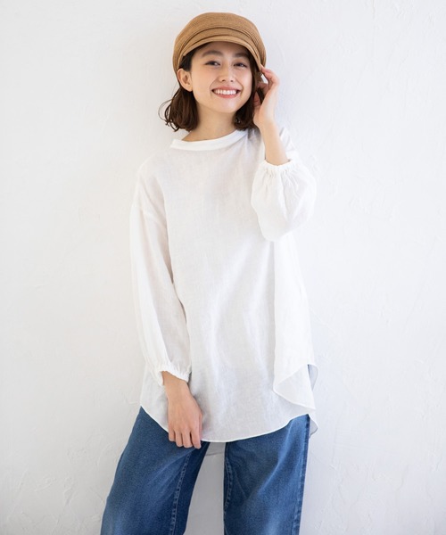 Munich（ミューニック）の「フレンチリネンキャンバス　スタンドカラーブラウス（シャツ/ブラウス・レディース・ホワイト/ブラック/ベージュ/パープル・FREE）」の15枚目の写真