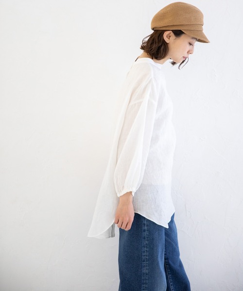 Munich（ミューニック）の「フレンチリネンキャンバス　スタンドカラーブラウス（シャツ/ブラウス・レディース・ホワイト/ブラック/ベージュ/パープル・FREE）」の16枚目の写真