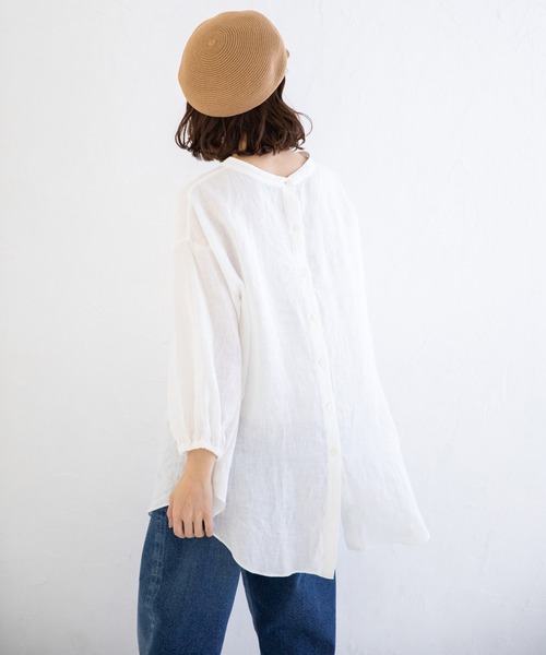 Munich（ミューニック）の「フレンチリネンキャンバス　スタンドカラーブラウス（シャツ/ブラウス・レディース・ホワイト/ブラック/ベージュ/パープル・FREE）」の17枚目の写真